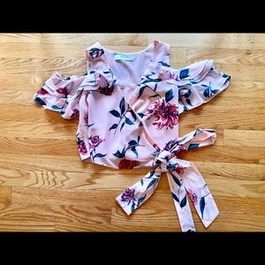 ASTR pink floral cold shoulder top